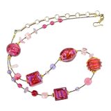 MCM Murano Lampwork Venetian Cranberry Glass Sommerso Foil Necklace Sterling 925 – Collectible vintage item