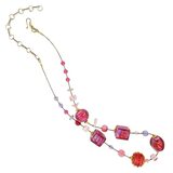 MCM Murano Lampwork Venetian Cranberry Glass Sommerso Foil Necklace Sterling 925 – Collectible vintage item