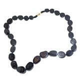 Vintage Water Buffalo Black Horn Bead Necklace Spiral Disc Tribal Boho Statement 17.5” – Studio made / small batch item  - Estate find