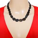 Vintage Water Buffalo Black Horn Bead Necklace Spiral Disc Tribal Boho Statement 17.5” – Studio made / small batch item  - Estate find