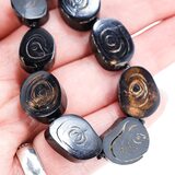 Vintage Water Buffalo Black Horn Bead Necklace Spiral Disc Tribal Boho Statement 17.5” – Studio made / small batch item  - Estate find