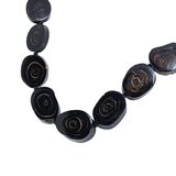 Vintage Water Buffalo Black Horn Bead Necklace Spiral Disc Tribal Boho Statement 17.5” – Studio made / small batch item  - Estate find