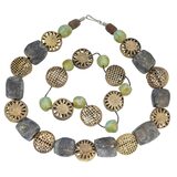 Vintage Large Baule/Ashanti Lost-Wax Brass & Weathered Smoky Powder Glass Necklace Set – OOAK - Unique one of a kind artisan item