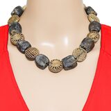Vintage Large Baule/Ashanti Lost-Wax Brass & Weathered Smoky Powder Glass Necklace Set – OOAK - Unique one of a kind artisan item