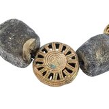Vintage Large Baule/Ashanti Lost-Wax Brass & Weathered Smoky Powder Glass Necklace Set – OOAK - Unique one of a kind artisan item