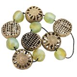Vintage Large Baule/Ashanti Lost-Wax Brass & Weathered Smoky Powder Glass Necklace Set – OOAK - Unique one of a kind artisan item