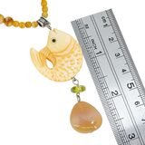 Vintage 90s Cross Cultural Boho "Abundance" Fish & Agate, Sterling Silver, Czech Glass – Studio made / small batch item  - Estate find