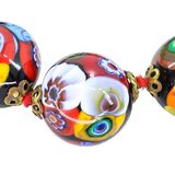 Vintage Venetian Millefiori Graduated Floral Bead Necklace 25in 8mm to 14mm – Collectible vintage item