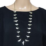 Vintage Southwestern Fetish Bird Necklace Carved Shell MOP Silver Tube Beads 30" – Collectible vintage item