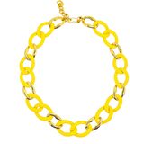 Vintage 80s Monet MOD Yellow Enamel Gold Tone Link Chain Necklace – Collectible designer item - retired