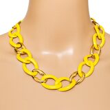 Vintage 80s Monet MOD Yellow Enamel Gold Tone Link Chain Necklace – Collectible designer item - retired