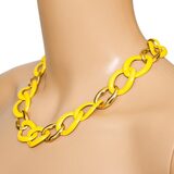 Vintage 80s Monet MOD Yellow Enamel Gold Tone Link Chain Necklace – Collectible designer item - retired