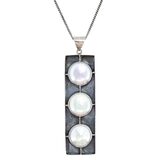 Modernist Sterling Silver Pendant Pearl / Nacre Cabochons Geometric Motif Signed MD – Studio made / small batch item  - Estate find