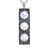 Modernist Sterling Silver Pendant Pearl / Nacre Cabochons Geometric Motif Signed MD – Studio made / small batch item  - Estate find