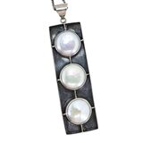Modernist Sterling Silver Pendant Pearl / Nacre Cabochons Geometric Motif Signed MD – Studio made / small batch item  - Estate find