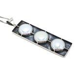 Modernist Sterling Silver Pendant Pearl / Nacre Cabochons Geometric Motif Signed MD – Studio made / small batch item  - Estate find