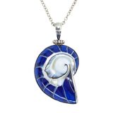 Sterling Silver Nautilus Shell Pendant Necklace – Blue Resin Inlay - Statement – Estate Find