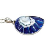 Sterling Silver Nautilus Shell Pendant Necklace – Blue Resin Inlay - Statement – Estate Find