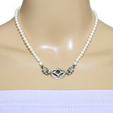 Artisan Freshwater Pearl Necklace W Sterling Silver And Purple Cabochon Centerpiece 18” – Estate Find