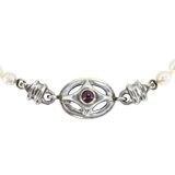 Artisan Freshwater Pearl Necklace W Sterling Silver And Purple Cabochon Centerpiece 18” – Estate Find