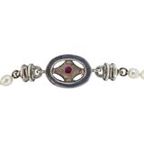 Artisan Freshwater Pearl Necklace W Sterling Silver And Purple Cabochon Centerpiece 18” – Estate Find