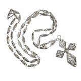 Vintage Filigree Cross Pendant Necklace 925 Silver 24" Ornate Baroque Lacework – Estate Find