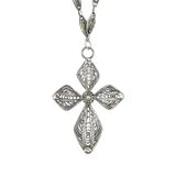 Vintage Filigree Cross Pendant Necklace 925 Silver 24" Ornate Baroque Lacework – Estate Find