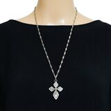 Vintage Filigree Cross Pendant Necklace 925 Silver 24" Ornate Baroque Lacework – Estate Find