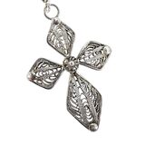 Vintage Filigree Cross Pendant Necklace 925 Silver 24" Ornate Baroque Lacework – Estate Find