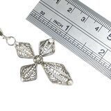 Vintage Filigree Cross Pendant Necklace 925 Silver 24" Ornate Baroque Lacework – Estate Find