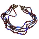 Antique Indian Wound And Bohemian Garnet Glass Necklace Afghan Trade Beads – Collectible vintage item