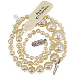 Art Deco Czechoslovakian Faux Pearl Glass Beads With Tag - Old New Stock 17in 1920-40s – Rare collectible vintage item 