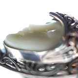 White Coral Carved Goddess Face And Ruby Pendant Necklace In Sterling Silver – Studio made / small batch item  - Estate find