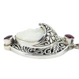 White Coral Carved Goddess Face And Ruby Pendant Necklace In Sterling Silver – Studio made / small batch item  - Estate find
