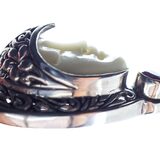 White Coral Carved Goddess Face And Ruby Pendant Necklace In Sterling Silver – Studio made / small batch item  - Estate find