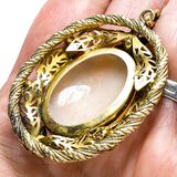 Vintage 1930s Victorian Revival Carved Shell Cameo Pendant Necklace, Die-Stamped Brass Filigree – Estate Find