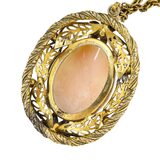 Vintage 1930s Victorian Revival Carved Shell Cameo Pendant Necklace, Die-Stamped Brass Filigree – Estate Find
