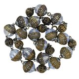Vintage Czech Opaline Faceted Glass Beaded Necklace W Filigree Cups – Rare collectible vintage item 
