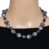 Vintage Czech Opaline Faceted Glass Beaded Necklace W Filigree Cups – Rare collectible vintage item 