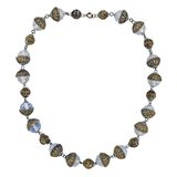 Vintage Czech Opaline Faceted Glass Beaded Necklace W Filigree Cups – Rare collectible vintage item 