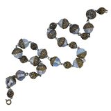 Vintage Czech Opaline Faceted Glass Beaded Necklace W Filigree Cups – Rare collectible vintage item 