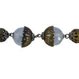 Vintage Czech Opaline Faceted Glass Beaded Necklace W Filigree Cups – Rare collectible vintage item 