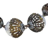 Vintage Czech Opaline Faceted Glass Beaded Necklace W Filigree Cups – Rare collectible vintage item 