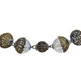Vintage Czech Opaline Faceted Glass Beaded Necklace W Filigree Cups – Rare collectible vintage item 
