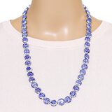 Vintage Coin Shape Bead Necklace Chinese White Blue Porcelain Longevity Shou Sign Motif 25” – Collectible vintage item