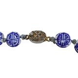 Vintage Coin Shape Bead Necklace Chinese White Blue Porcelain Longevity Shou Sign Motif 25” – Collectible vintage item
