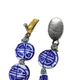 Vintage Coin Shape Bead Necklace Chinese White Blue Porcelain Longevity Shou Sign Motif 25” – Collectible vintage item