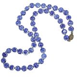 Vintage Coin Shape Bead Necklace Chinese White Blue Porcelain Longevity Shou Sign Motif 25” – Collectible vintage item