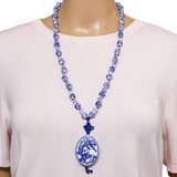 Rat & Dragon Blue & White Porcelain Gourd Hulu Bead Necklace Medallion Pendant – Collectible vintage item