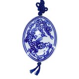 Rat & Dragon Blue & White Porcelain Gourd Hulu Bead Necklace Medallion Pendant – Collectible vintage item